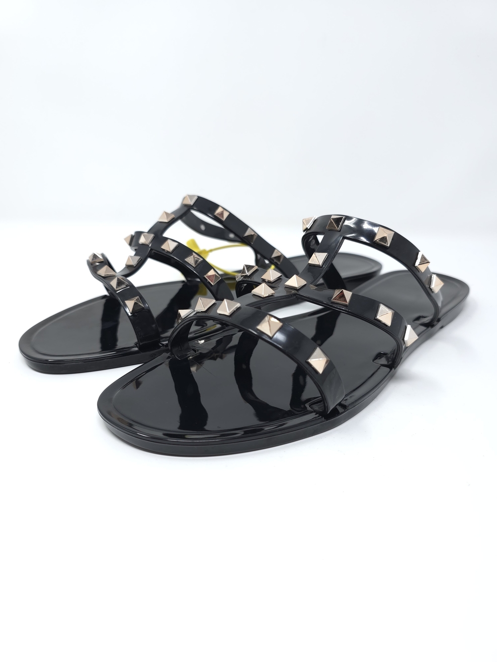 NIB Studded Jelly Flat Caged Sandals Gold Pyramid Rivet - 42 (10  10.5)
